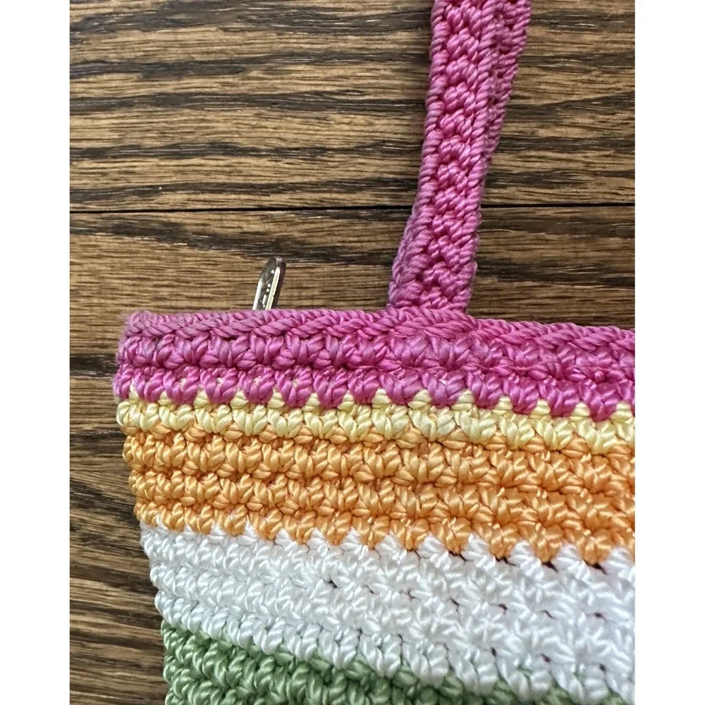 The Sak Indio Rainbow Stripe Crochet Purse Small Boho Retro Pink Y2K Bag